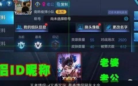 王者情侣id又秀又污 最秀情侣网名大全推荐 好听帅气的情侣情侣网名名字大全推荐