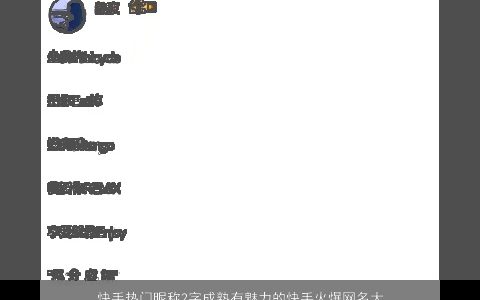 快手热门昵称2字成熟有魅力的快手火爆网名大全 2023高雅成熟的昵称网名名字大全最新