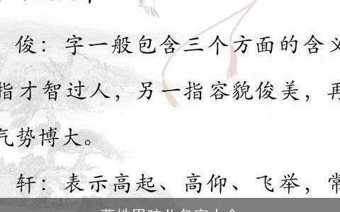 曹姓男孩儿名字大全