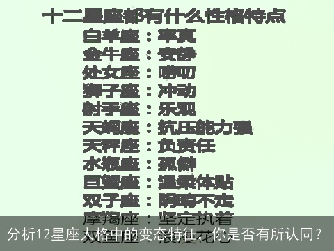 分析12星座人格中的变态特征，你是否有所认同？