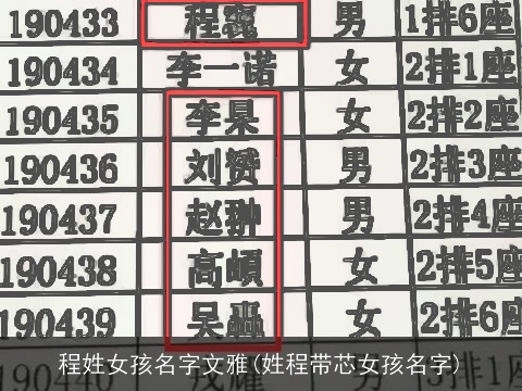 程姓女孩名字文雅(姓程带芯女孩名字)