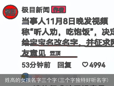 姓高的女孩名字三个字(三个字独特好听名字)