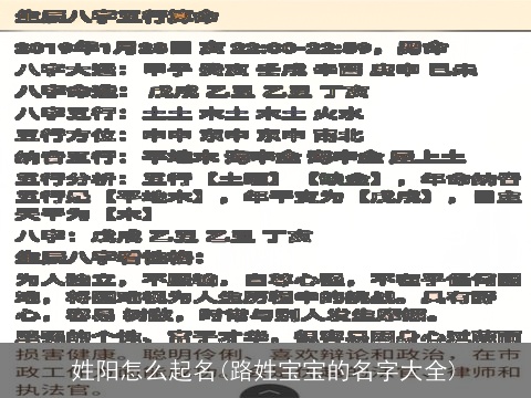姓阳怎么起名(路姓宝宝的名字大全)
