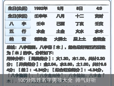 100分陈姓名字男孩大全 帅气好听