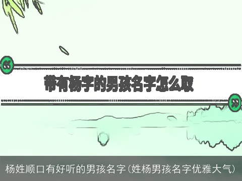 杨姓顺口有好听的男孩名字(姓杨男孩名字优雅大气)