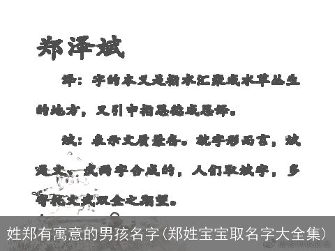 姓郑有寓意的男孩名字(郑姓宝宝取名字大全集)