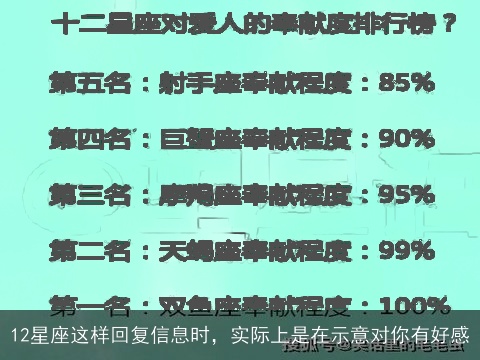 12星座这样回复信息时，实际上是在示意对你有好感