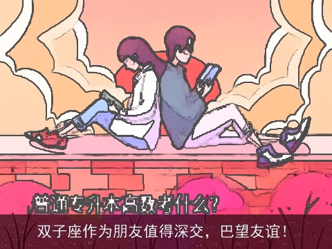 双子座作为朋友值得深交，巴望友谊！