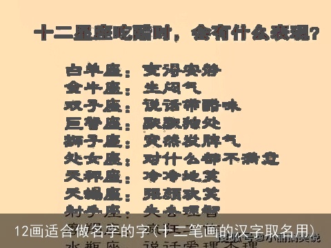 12画适合做名字的字(十二笔画的汉字取名用)