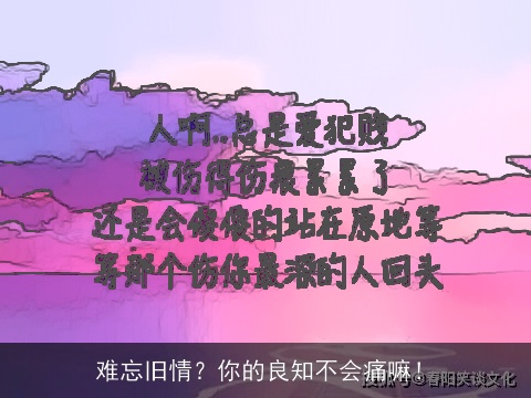 难忘旧情？你的良知不会痛嘛！