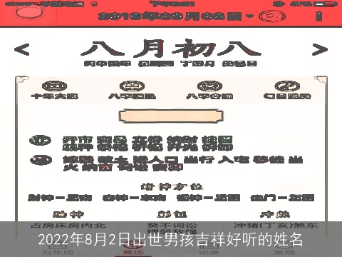 2022年8月2日出世男孩吉祥好听的姓名
