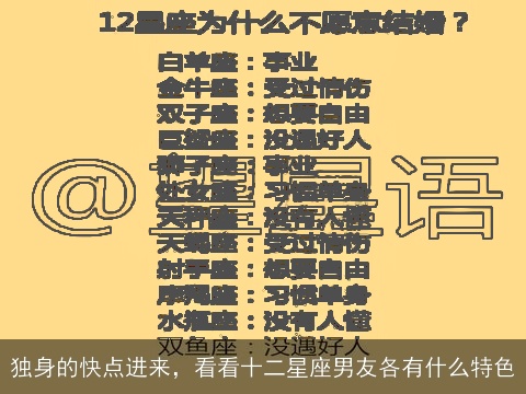 独身的快点进来，看看十二星座男友各有什么特色