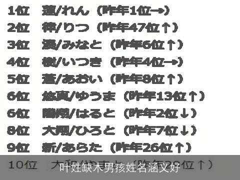 叶姓缺木男孩姓名涵义好