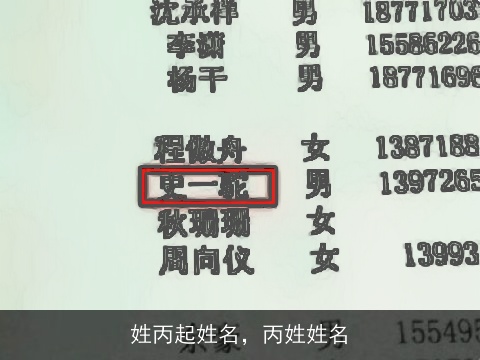 姓丙起姓名，丙姓姓名