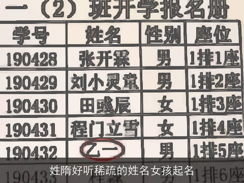 姓隋好听稀疏的姓名女孩起名