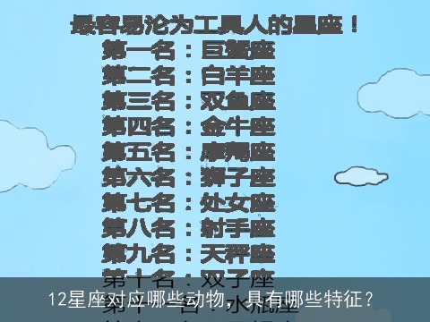 12星座对应哪些动物，具有哪些特征？