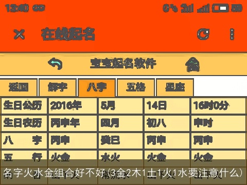 名字火水金组合好不好(3金2木1土1火1水要注意什么)