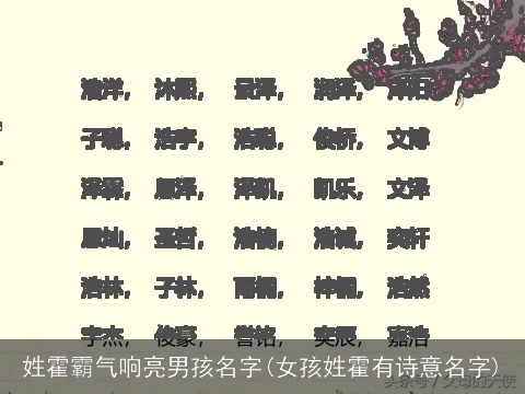 姓霍霸气响亮男孩名字(女孩姓霍有诗意名字)