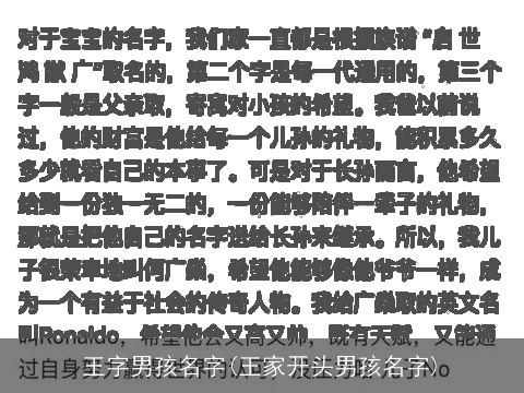 王字男孩名字(王家开头男孩名字)