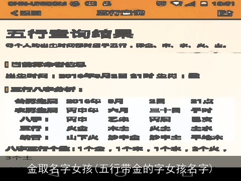 金取名字女孩(五行带金的字女孩名字)