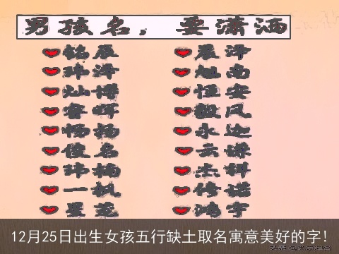 12月25日出生女孩五行缺土取名寓意美好的字!
