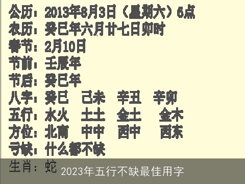 2023年五行不缺最佳用字