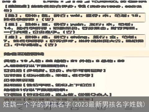 姓魏一个字的男孩名字(2023最新男孩名字姓魏)