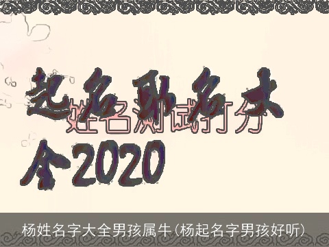 杨姓名字大全男孩属牛(杨起名字男孩好听)