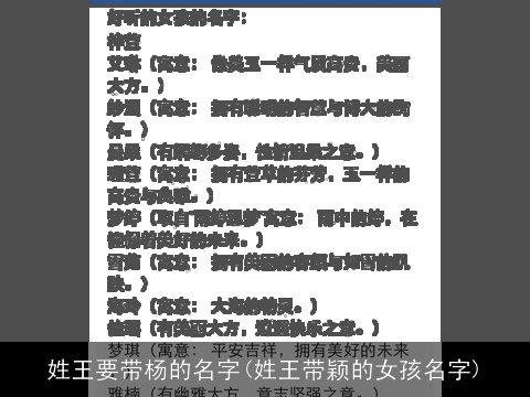 姓王要带杨的名字(姓王带颖的女孩名字)