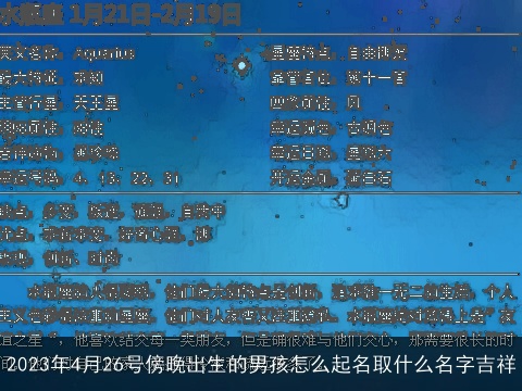 2023年4月26号傍晚出生的男孩怎么起名取什么名字吉祥