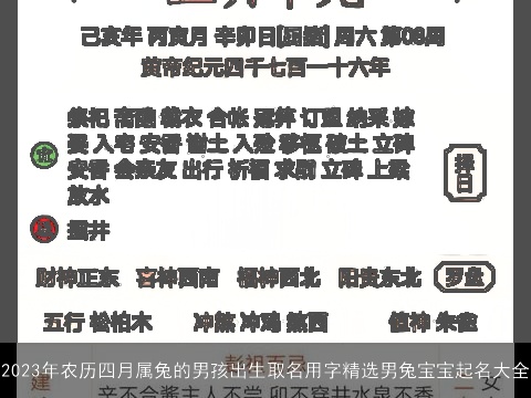2023年农历四月属兔的男孩出生取名用字精选男兔宝宝起名大全