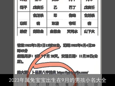 2023年属兔宝宝出生在9月的男孩小名大全
