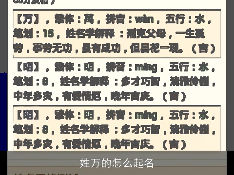 姓万的怎么起名