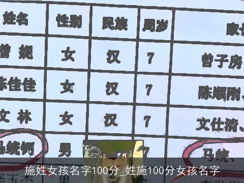 施姓女孩名字100分_姓施100分女孩名字