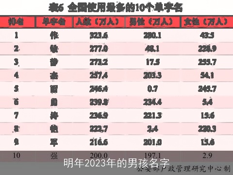 明年2023年的男孩名字