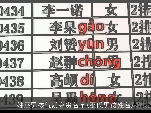 姓巫男孩气质高贵名字(巫氏男孩姓名)