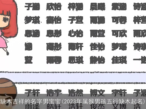 缺木吉祥的名字男宝宝(2023年属猴男孩五行缺木起名)