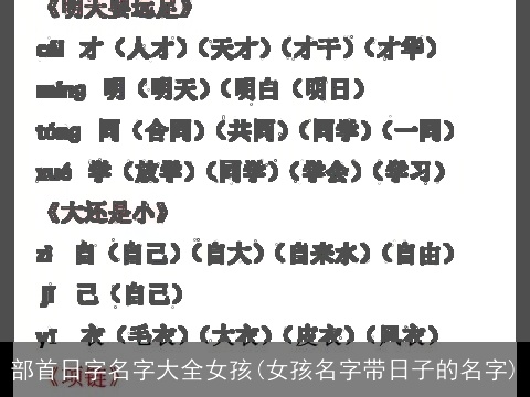 部首日字名字大全女孩(女孩名字带日子的名字)