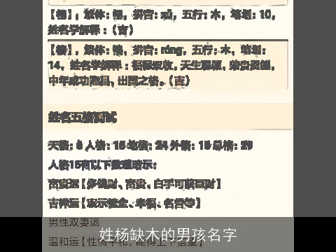 姓杨缺木的男孩名字