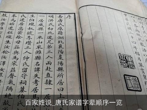 百家姓说_唐氏家谱字辈顺序一览