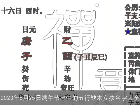 2023年6月25日端午节出生的五行缺木女孩名字大全