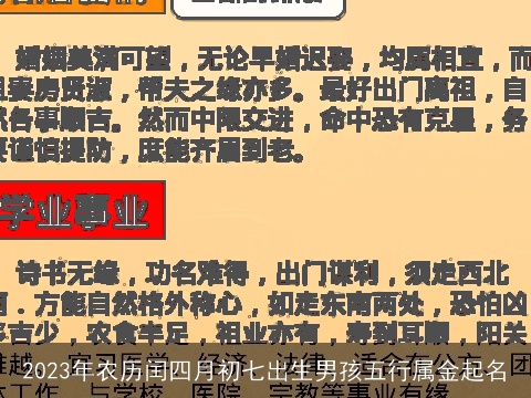 2023年农历闰四月初七出生男孩五行属金起名