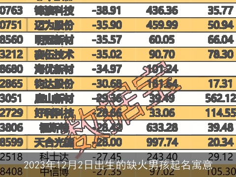 2023年12月2日出生的缺火男孩起名寓意