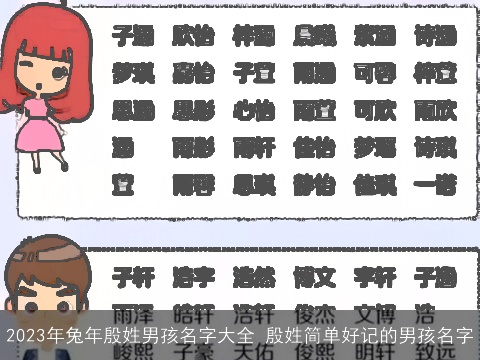 2023年兔年殷姓男孩名字大全 殷姓简单好记的男孩名字