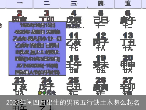2023年闰四月出生的男孩五行缺土木怎么起名