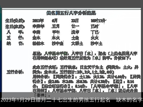 2023年1月29日腊月二十七出生的男孩五行起名  缺木的名字
