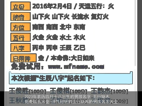 2023年农历四月十八出生的男孩名字 五行缺木免费取名大全 洋气好听的五行缺木的男孩名字大全