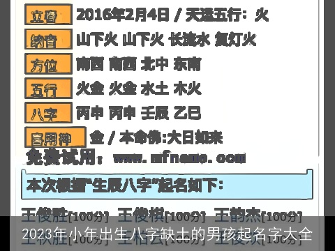 2023年小年出生八字缺土的男孩起名字大全