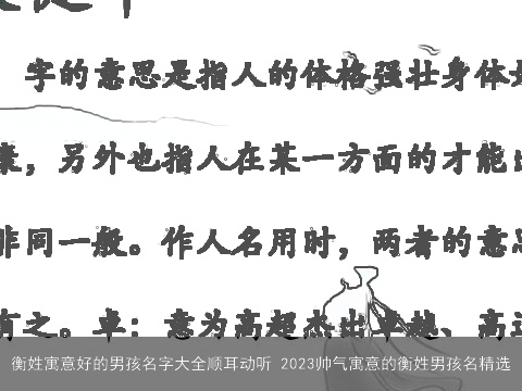 衡姓寓意好的男孩名字大全顺耳动听 2023帅气寓意的衡姓男孩名精选