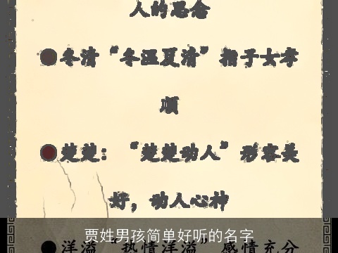 贾姓男孩简单好听的名字